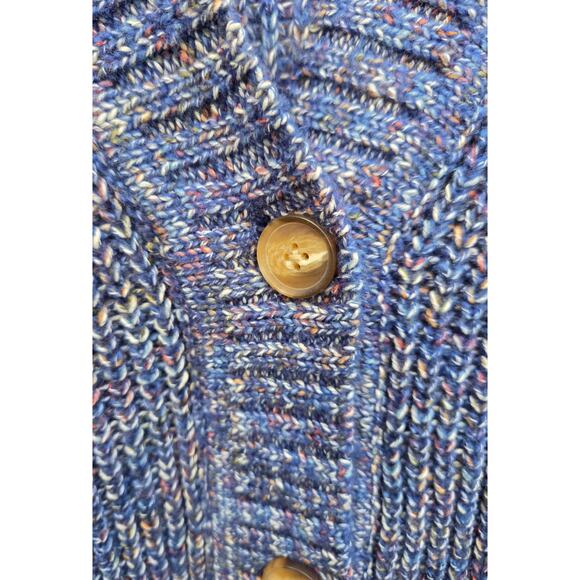 Susan Graver Blue Tweed Cardigan Sweater L – Preppy V-Neck Button-Up - Picture 3 of 7
